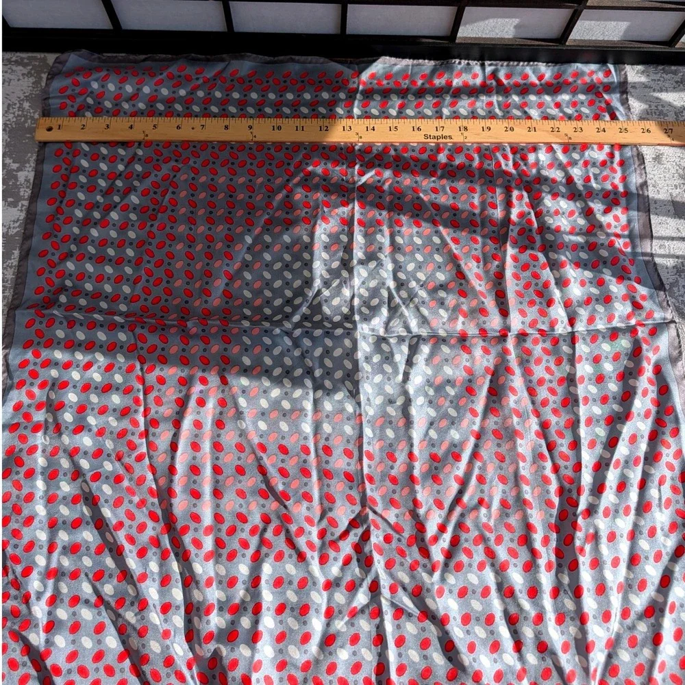 Designers Collection Silk Scarf Grey Red Polka Dot Square Made in Japan RN14750